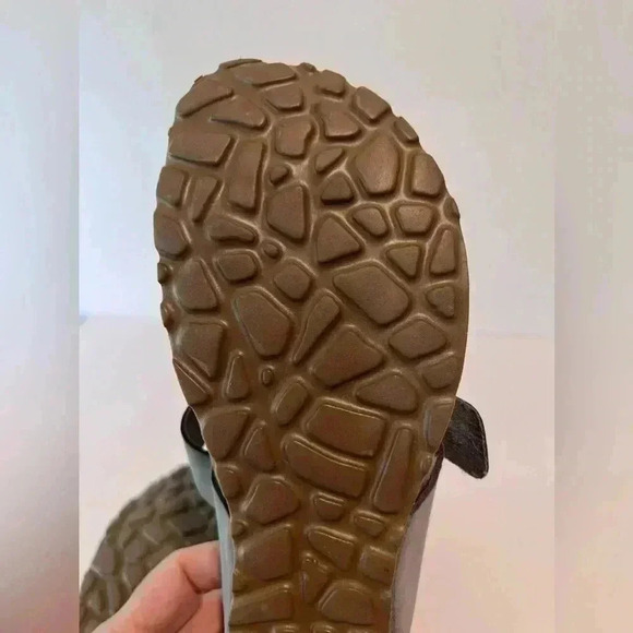 Mila Paoli Italian Gray Braided Leather wedge Cork Footbed sandals Size 9.5 EUC - Picture 8 of 9